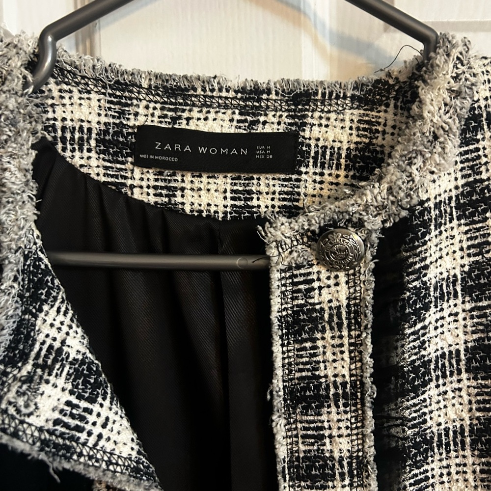 Zara Black and White Checkered  Coat - Picture 3 of 5